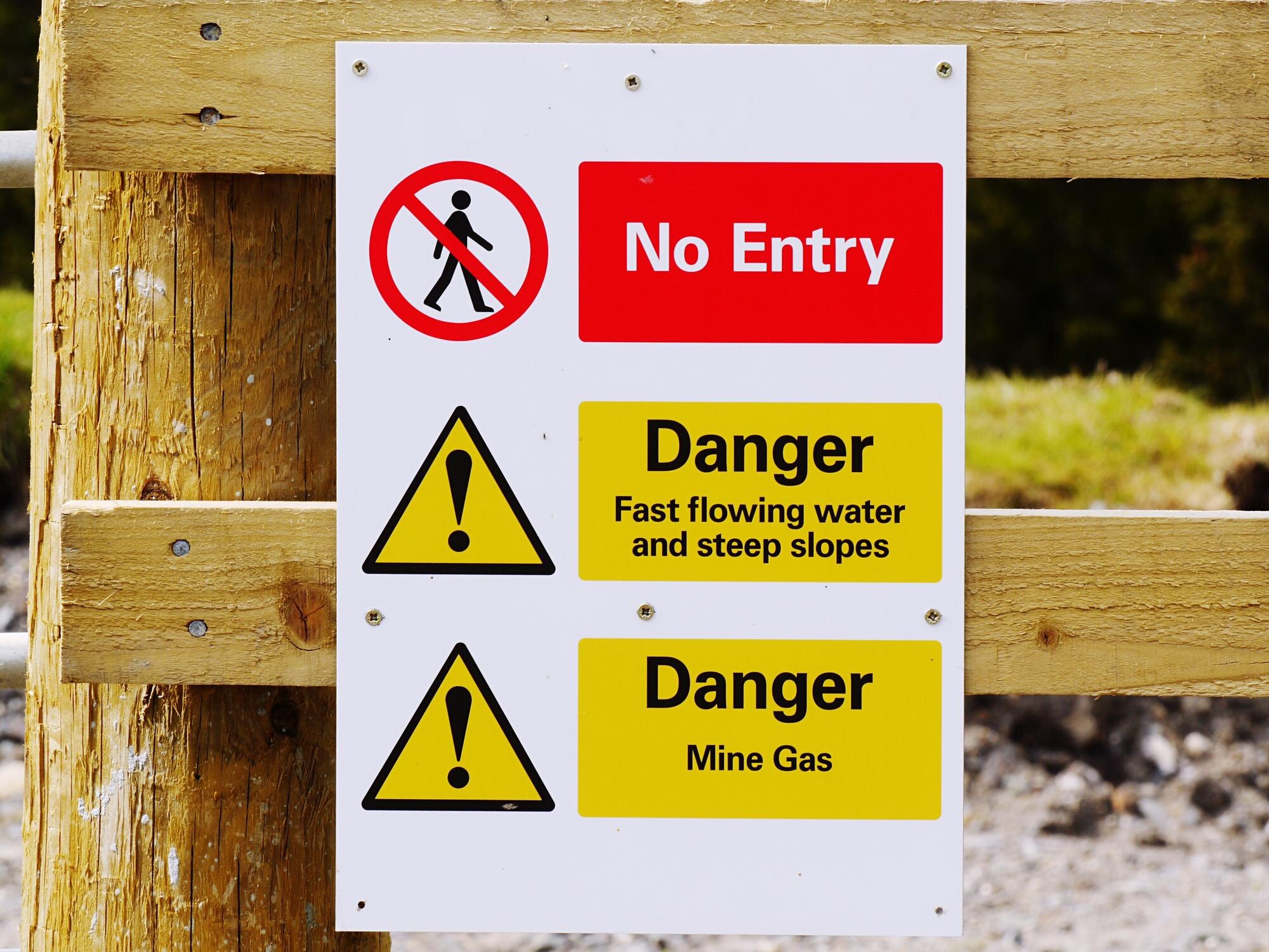 Construction site hazard warning signs