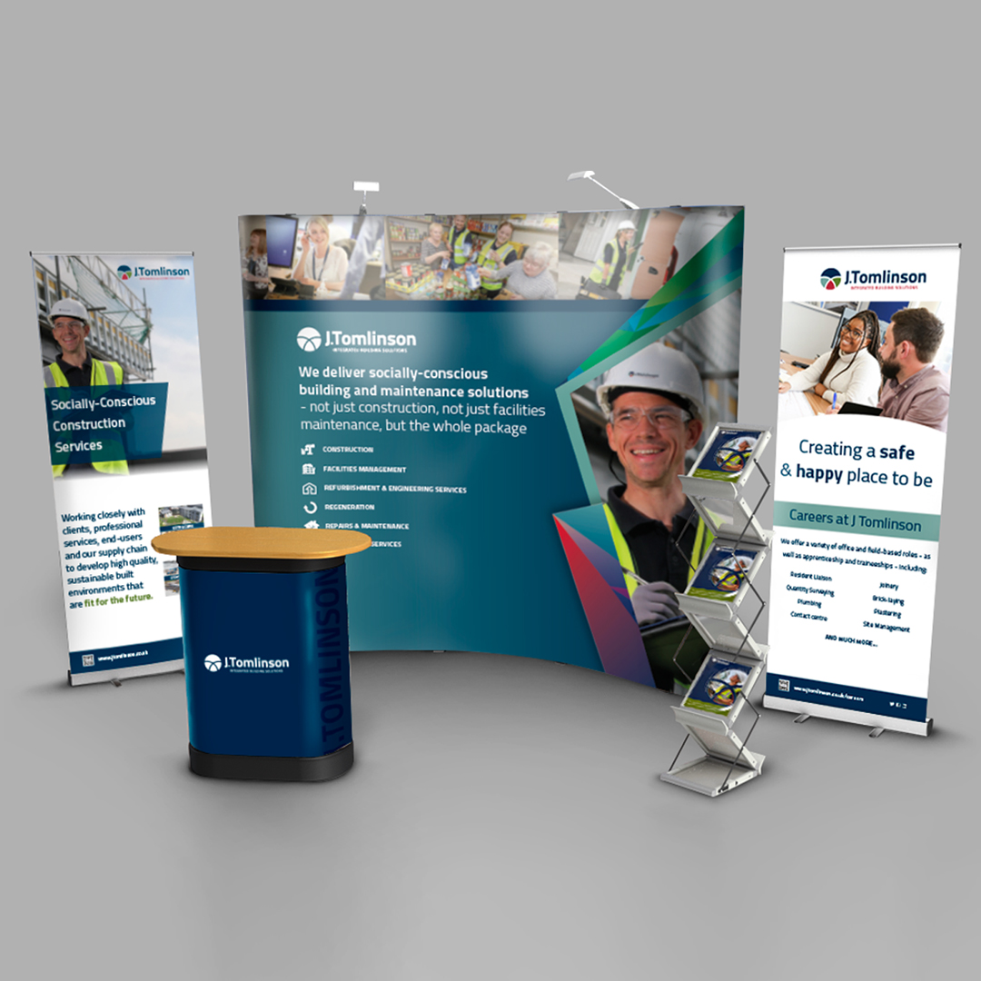 This image showcases a range of products categorised as exhibition products all available from Printlogik