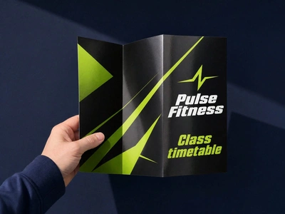Gloss laminated folded leaflet for Pulse Fitness held partly open