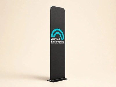 Black stretch premium tower for Arcwell Engineering standing against a plain backdrop