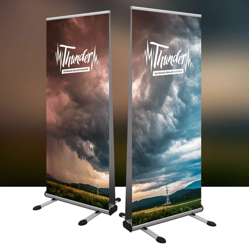 An outdoor roller banner