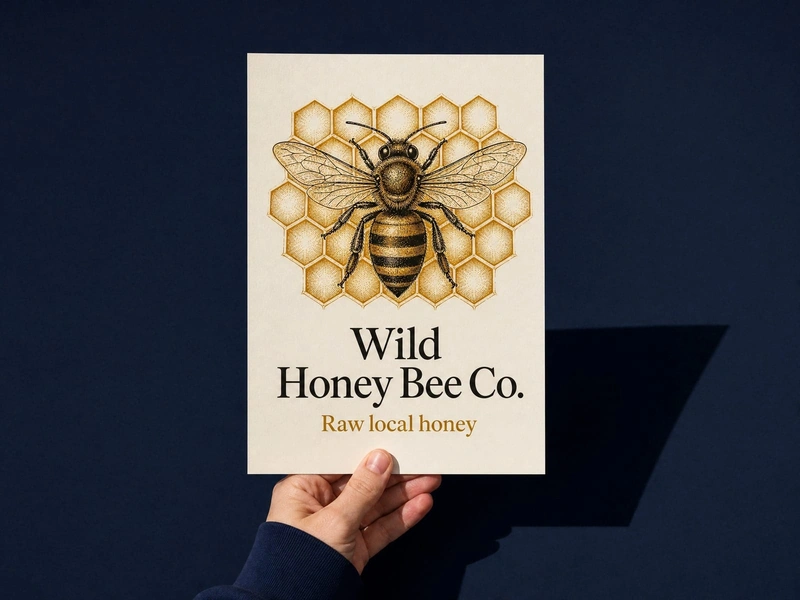 Uncoated A4 flyer for Wild Honey Bee Co. held in one hand