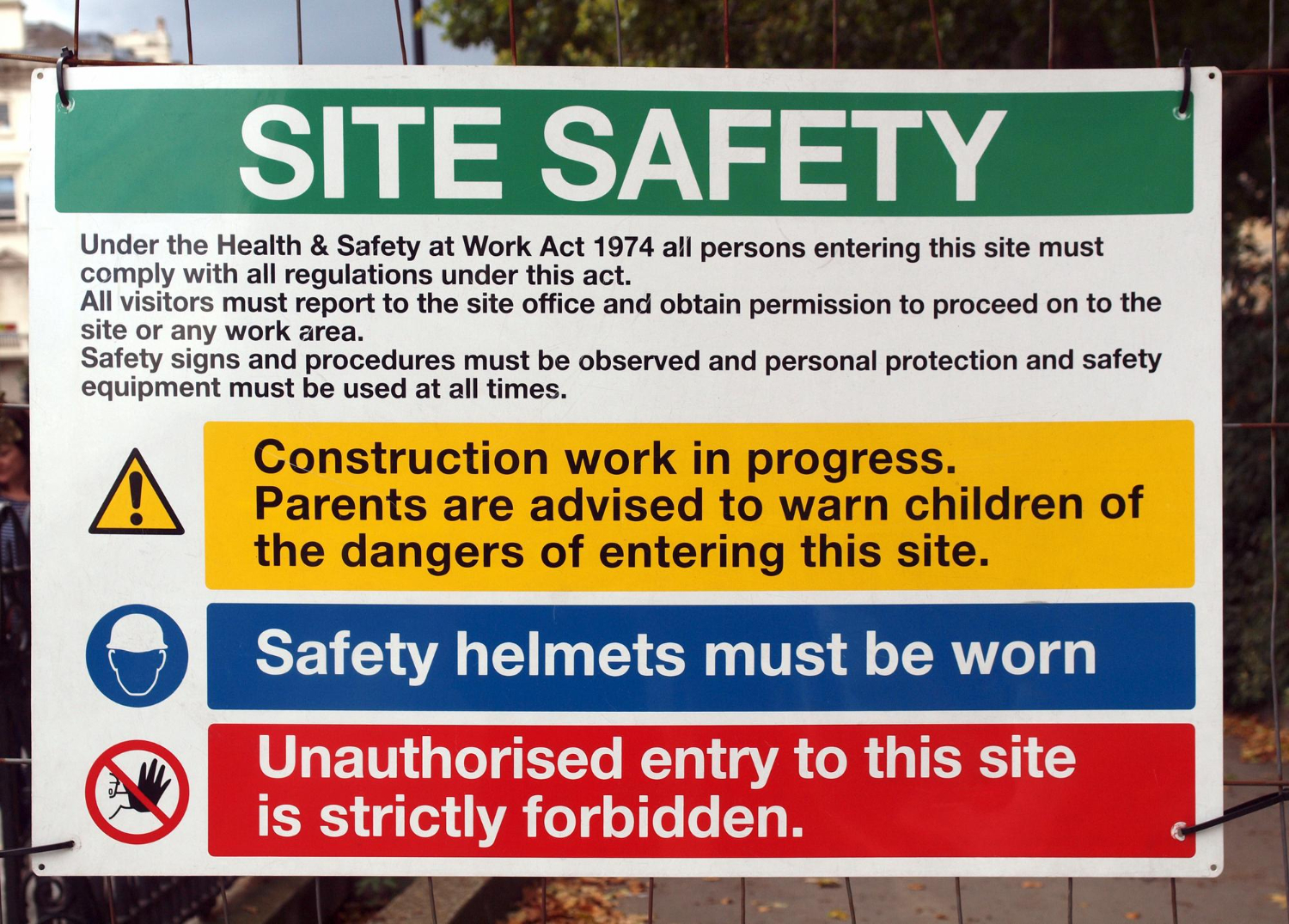 PVC banner showing construction site safety rules